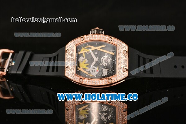 Richard Mille RM026-01 Miyota 6T51 Automatic Diamonds/Rose Gold Case with Diamonds Panda Dial and Black Rubber Strap - Click Image to Close